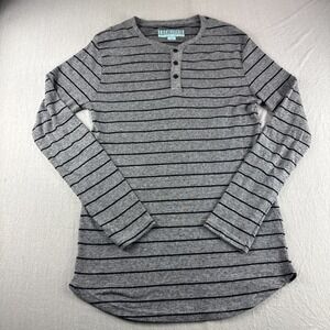 Knickerbocker Henley Mens L Gray Striped Long Sleeve Shirt Base Layer Sweatshirt